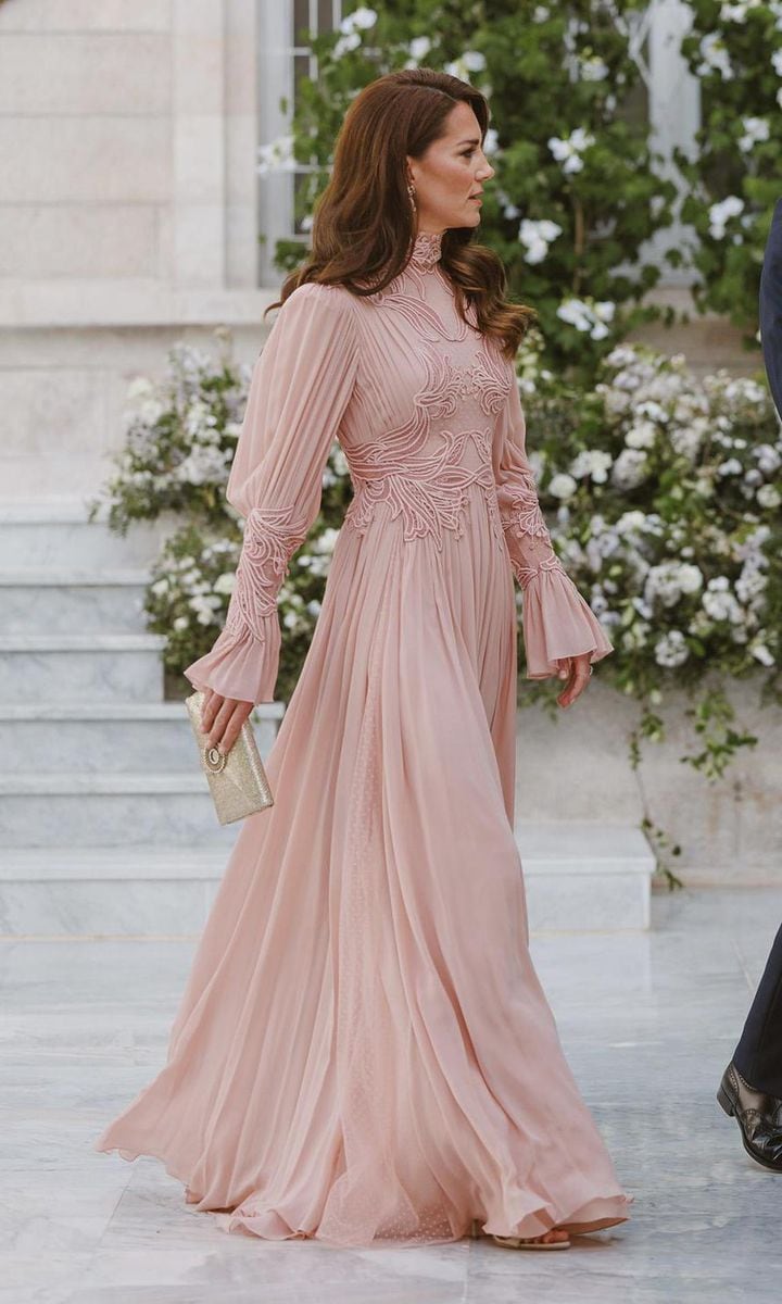 The royal mom of three looked beautiful in a blush Elie Saab gown at Crown Prince Hussein and Rajwa's Islamic marriage ceremony.