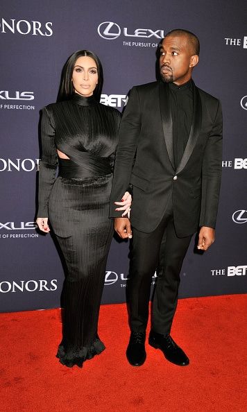 Kim and Kanye coordinated in all black Balmain ensembles for the the 2015 BET Awards.
<br>Photo: Getty Images