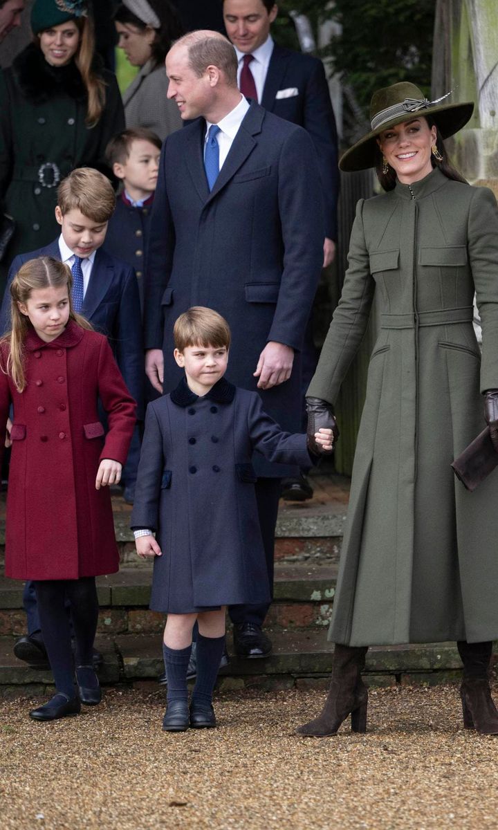 Catherine and Charlotte looked festive in green and red coats on Christmas Day