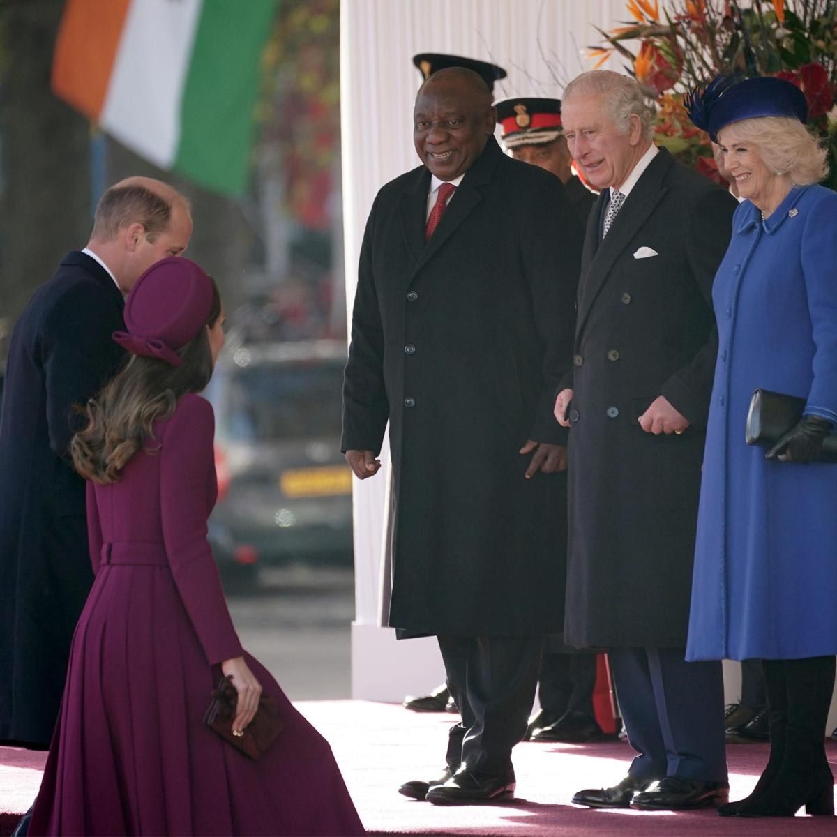 The Prince and Princess of Wales curtsied to the King and Queen Consort as they arrived at the Ceremonial Welcome ceremony on Nov. 22.