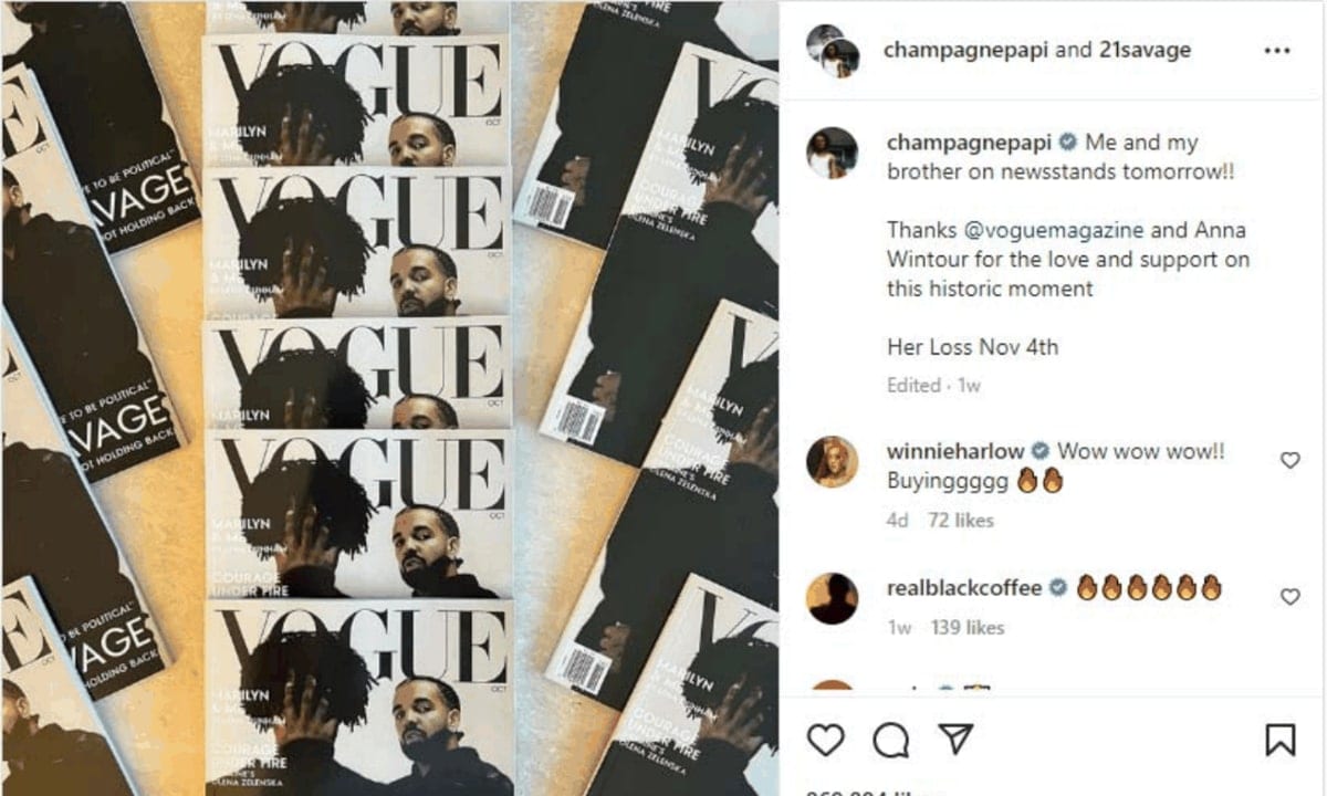 Vogue magazine is suing Drake and 21 Savage for using a fake cover to promote their new album