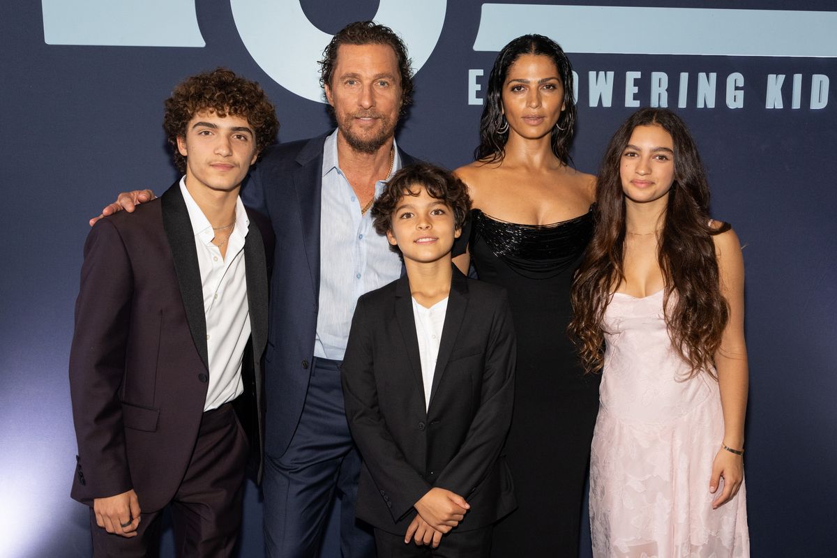 (L-R) Levi McConaughey, Matthew McConaughey, Livingston McConaughey, Camila Alves McConaughey, and Vida McConaughey attend the 12th Annual Mack, Jack & McConaughey Gala at ACL Live on April 25, 2024 in Austin, Texas. (Photo by Rick Kern/Getty Images)