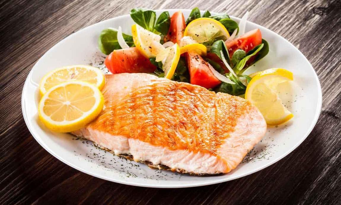 Plate of salmon and vegetables