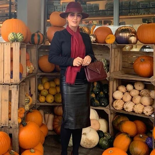 Salma Hayek at a pumpkin patch