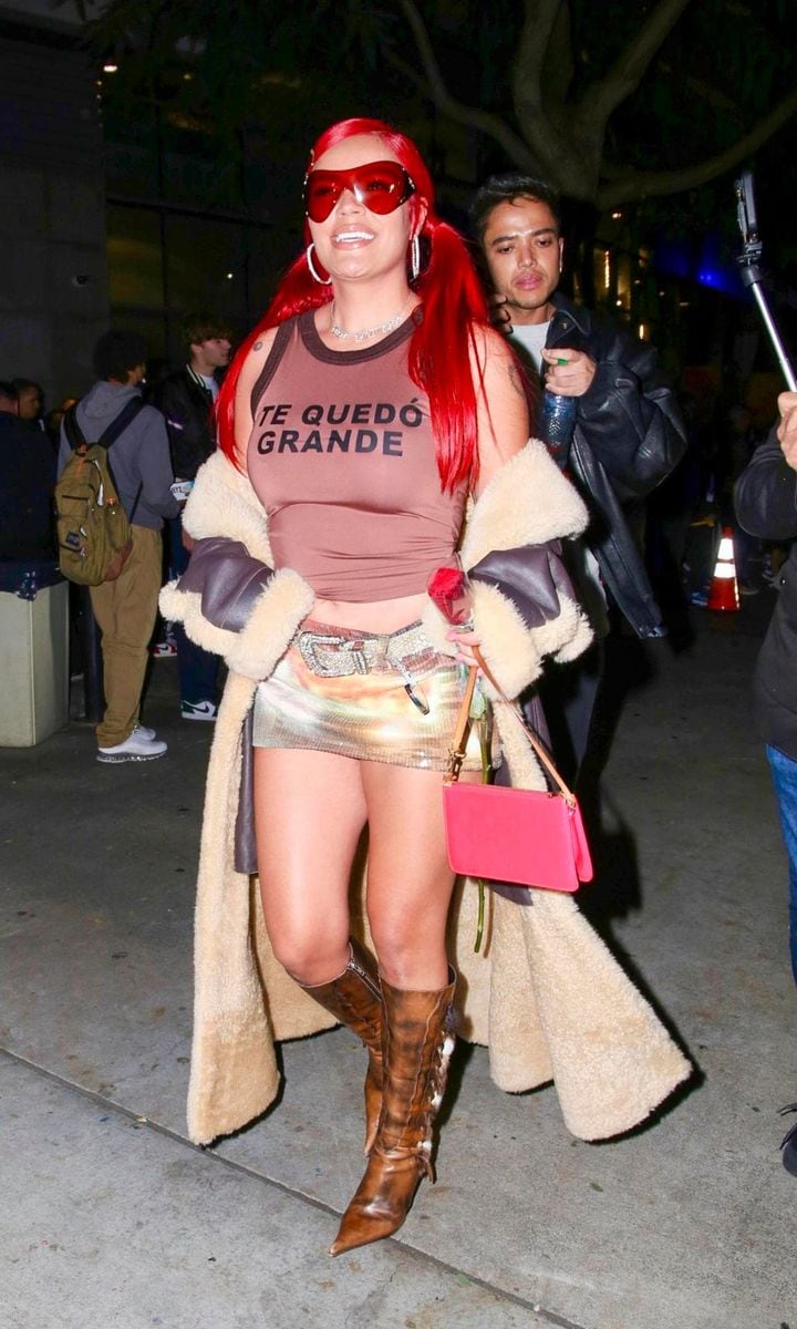 Karol G leaving a Lakers Game at the Crypto.com Arena in Los Angeles