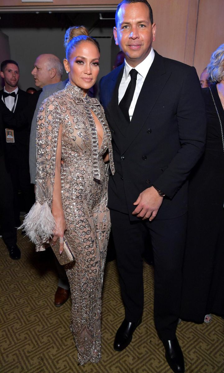 Jennifer Lopez and Alex Rodriguez pose together at Palm Springs International Film Festival after party