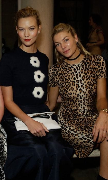 Karlie Kloss stunned at the Carolina Herrera fashion show wearing a crop top and skirt. The supermodel was seated alongside Jessica Hart.
Photo: JP Yim/Getty Images