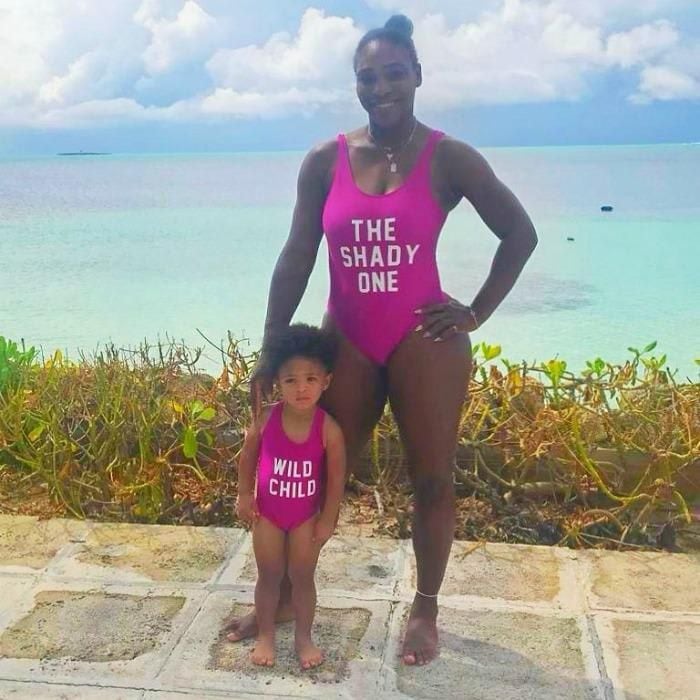 Serena Williams twins with daughter Alexis in pink bathing suit