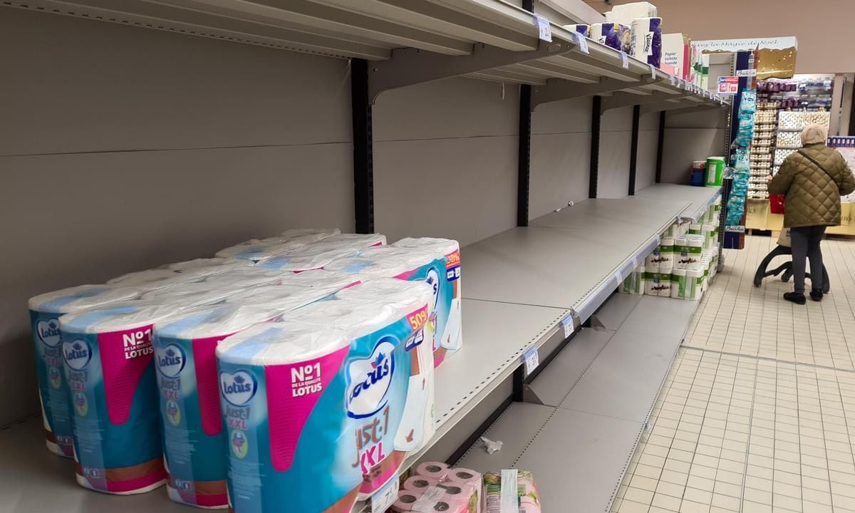 Empty Shelves Are Seen In A Supermarket Prior The Tonight Speech Of French President Emmanuel Macron