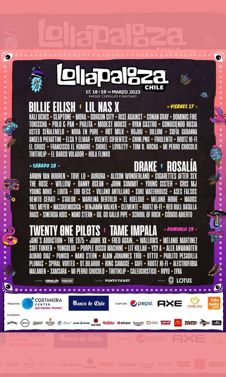 Lollapalooza 2023 Line-up Chile, Argentina, and Brazil