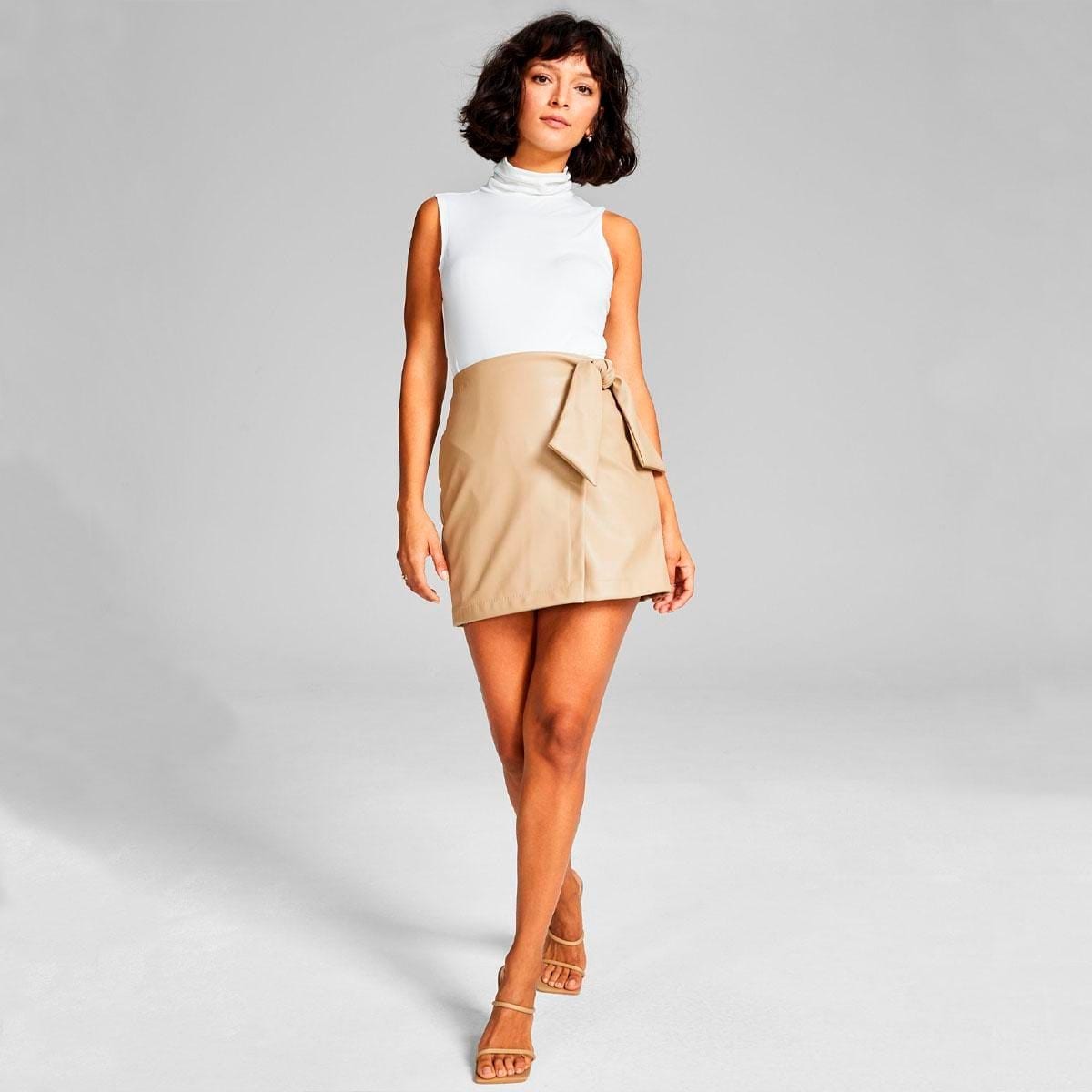 AND NOW THIS Women's Faux Leather Faux Wrap Skirt