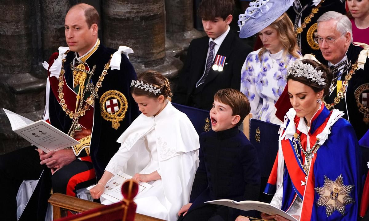 Louis let out a yawn during the coronation at Westminster Abbey.