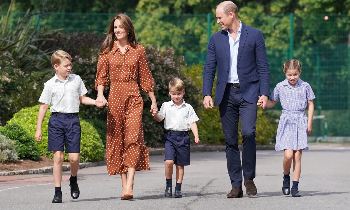 The royal mom of three looked characteristically stylish wearing a polka dot dress from Rixo.