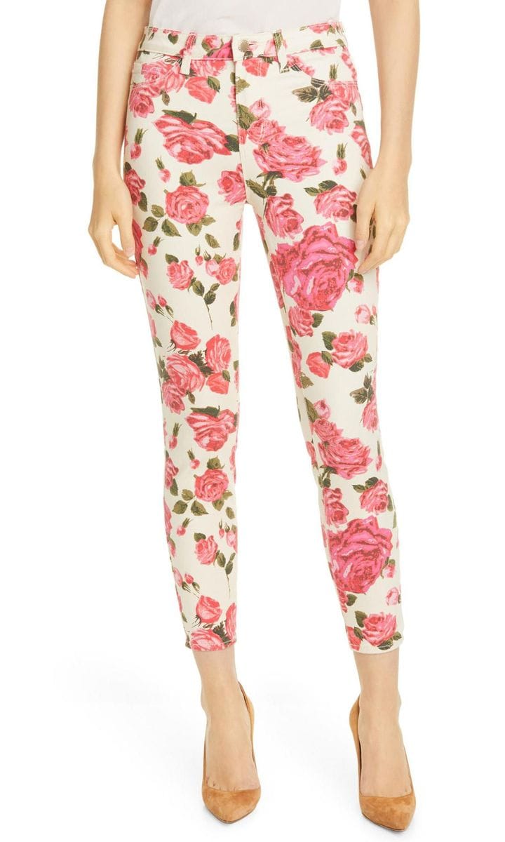 White skinny jeans with red roses by L'Agence