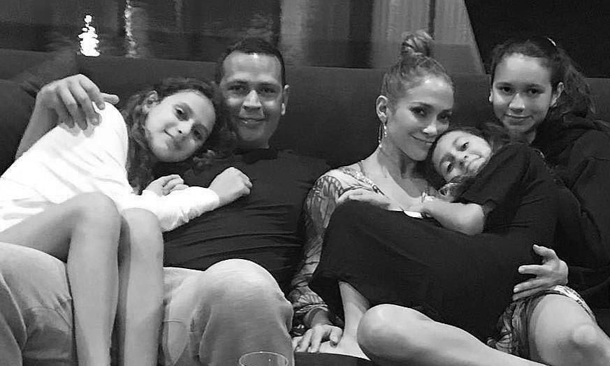 Alex Rodriguez with Jennifer Lopez and daughters Emme, Ella and Natasha