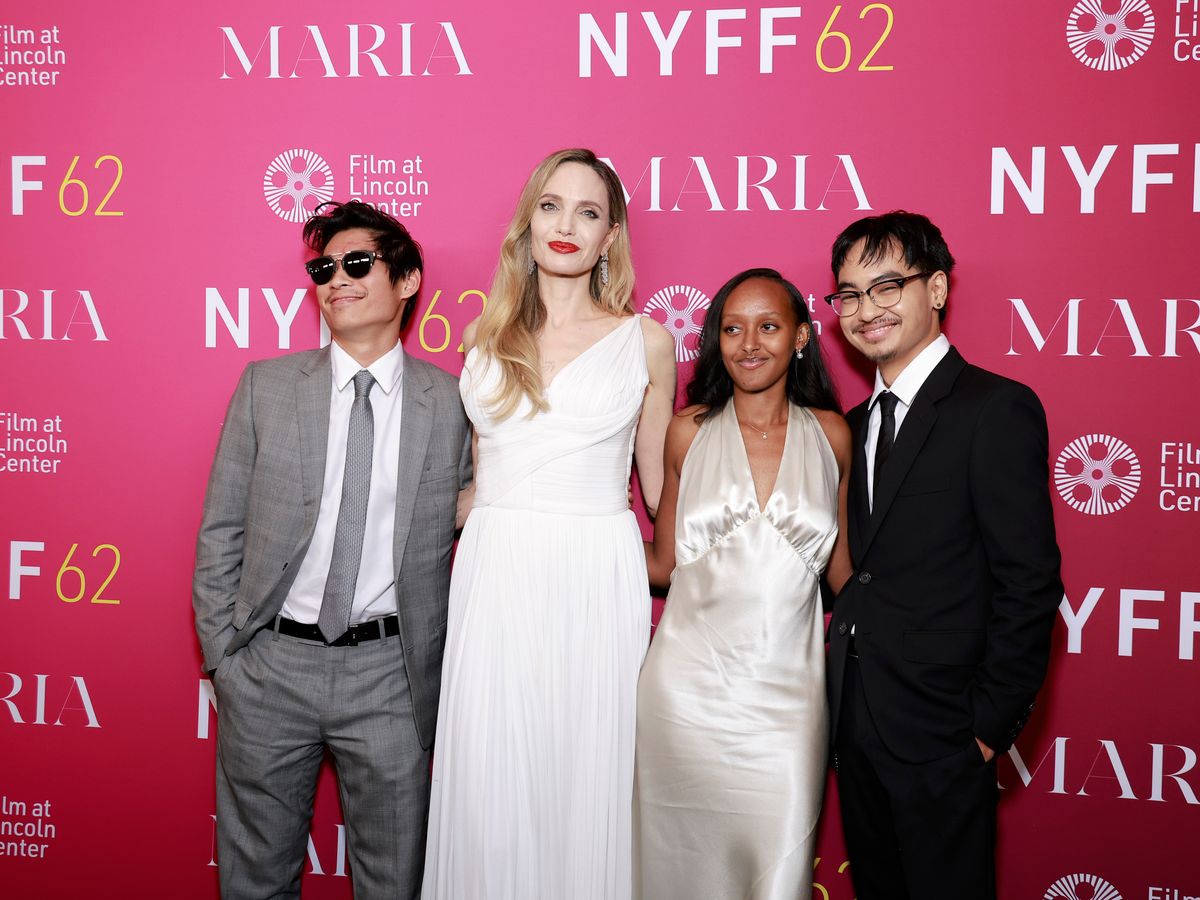 Pax Thien Jolie-Pitt, Angelina Jolie, Zahara Marley Jolie and Maddox Chivan Jolie-Pitt attend the MARIA Spotlight Screening 