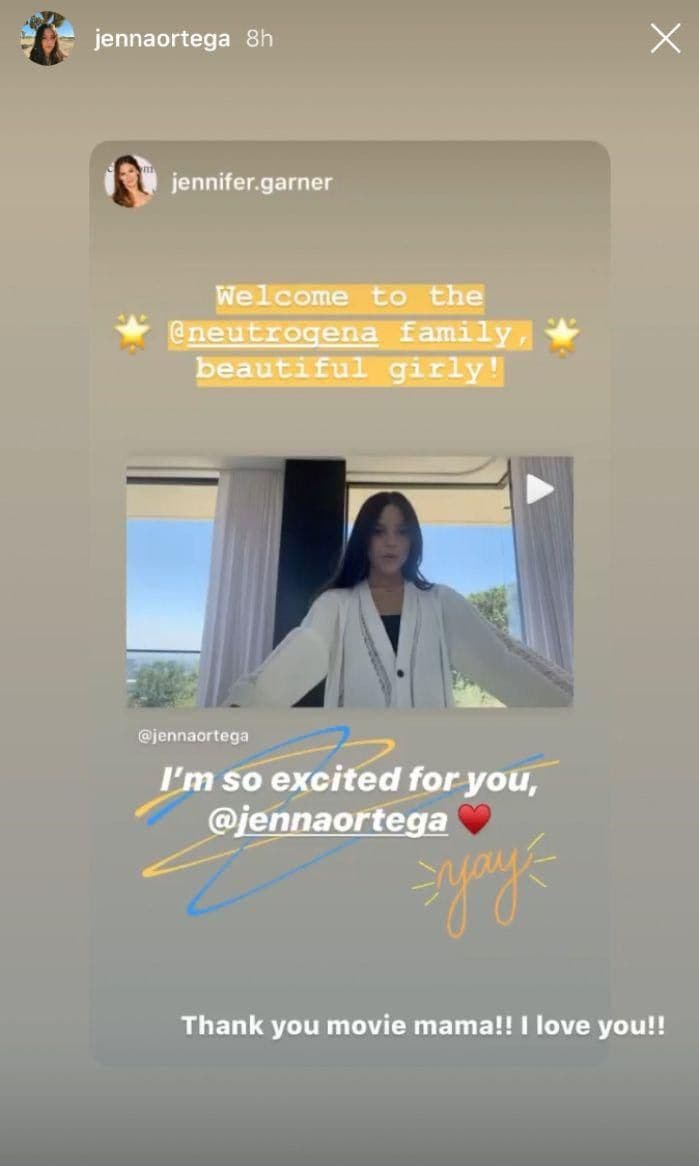 “Welcome to the Neutrogena family, beautiful girly,” Garner wrote in her Instagram story. “I’m so excited for you,” she also said, tagging Ortega.