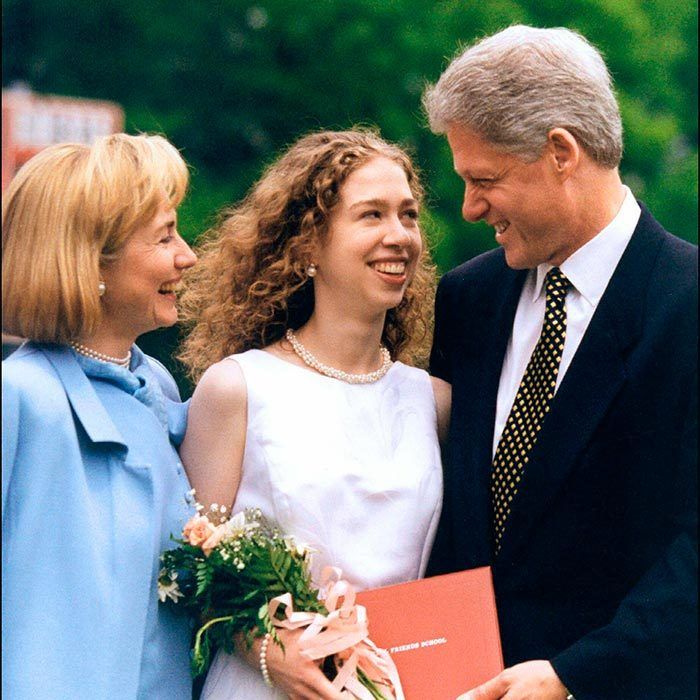 Hillary and Bill beamed at their daughter during her graduation ceremony from Sidwell Friends Academy in Washington, D.C. Chelsea's father gave the commencement address to the group of graduating seniors.
Photo: Getty Images