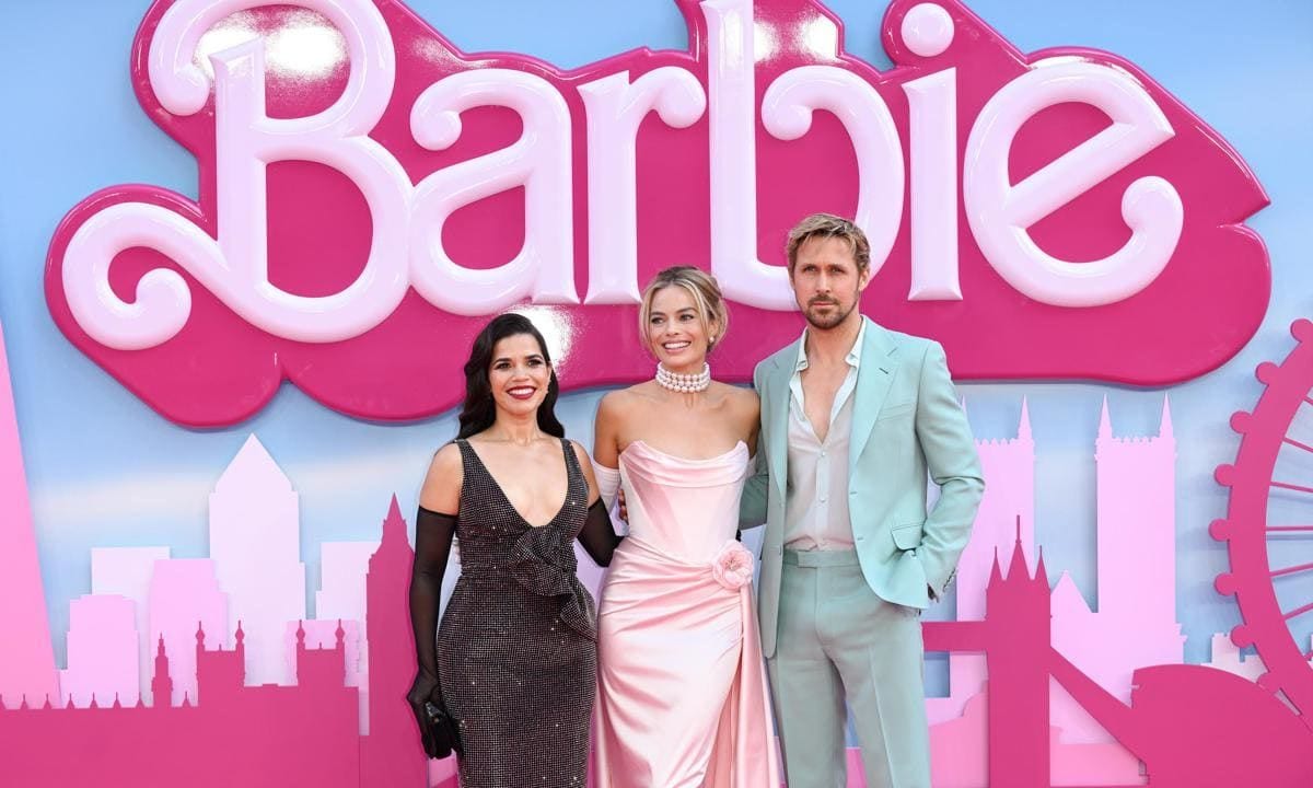 America Ferrera with her Barbie co stars, Margot Robbie and Ryan Gosling.