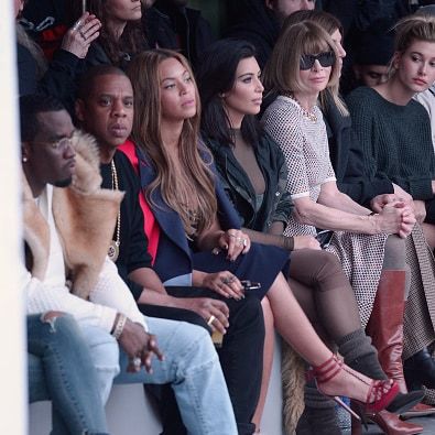 Diddy, Jay Z, Beyonce, Kim Kardashian, Anna Wintour and Hailey Baldwin watched Kanye West make his fashion week debut with Adidas x Yeezy.
Photo: Getty Images