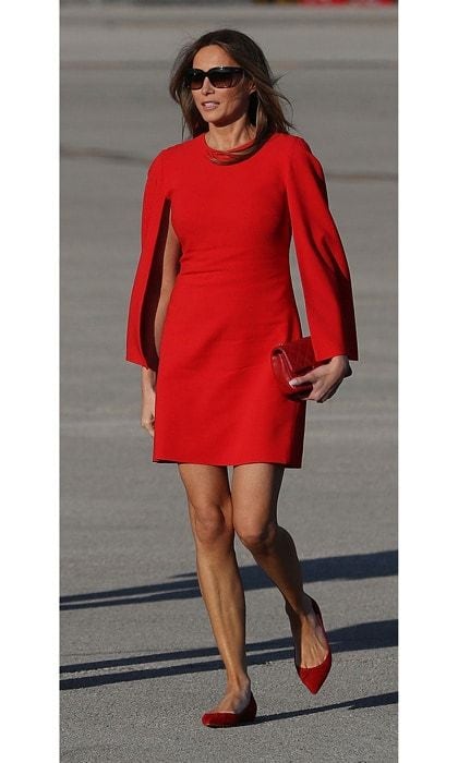 In her first post-inauguration appearance, Melania went for French style from head to toe as she arrived in Palm Beach on Super Bowl weekend, wearing a Givenchy dress that she paired with matching Christian Louboutin flats.
Photo: Joe Raedle/Getty Images