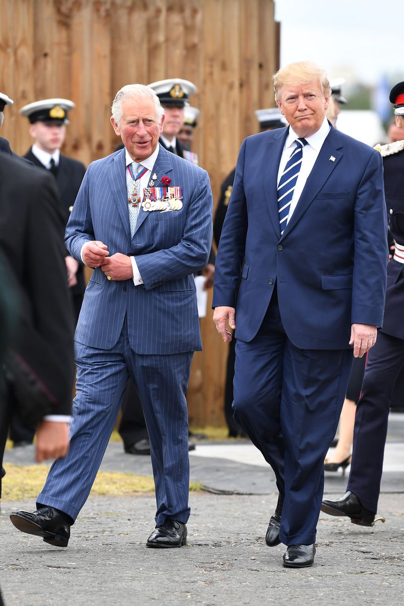 PORTSMOUTH, ENGLAND - JUNE 05:  Prince Charles, Prince of Wales and US President Donald Trump attend a function during the D-day 75 Commemorations on June 05, 2019 in Portsmouth, England. The political heads of 16 countries involved in World War II joined Her Majesty, The Queen on the UK south coast for a service to commemorate the 75th anniversary of D-Day. Overnight it was announced that all 16 had signed an historic proclamation of peace to ensure the horrors of the Second World War are never repeated. The text has been agreed by Australia, Belgium, Canada, Czech Republic, Denmark, France, Germany, Greece, Luxembourg, Netherlands, Norway, New Zealand, Poland, Slovakia, the United Kingdom and the United States of America.   (Photo by Jeff J Mitchell - WPA Pool /Getty Images)