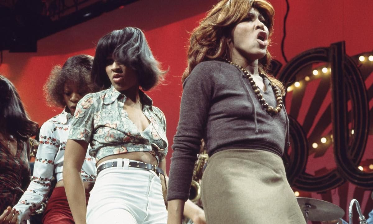 Ike and Tina Turner and the Ikettes rehearse one of their musical numbers on Soul Train.