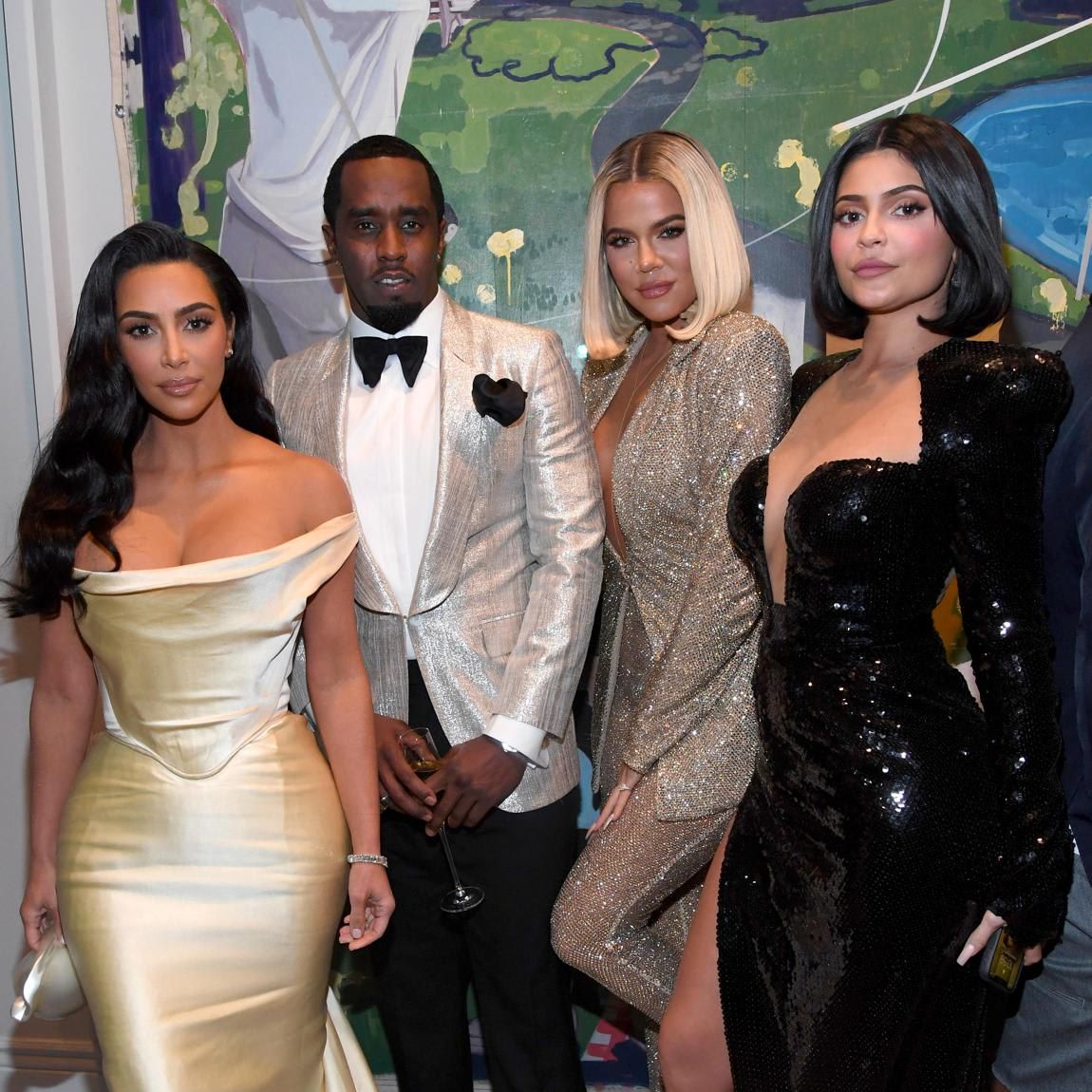 Kim Kardashian and sisters at P. Diddy's 50th birthday bash