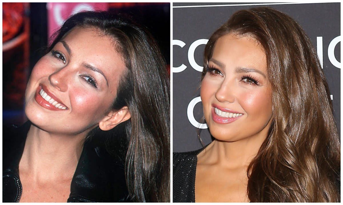 Thalia and her before and after makeup