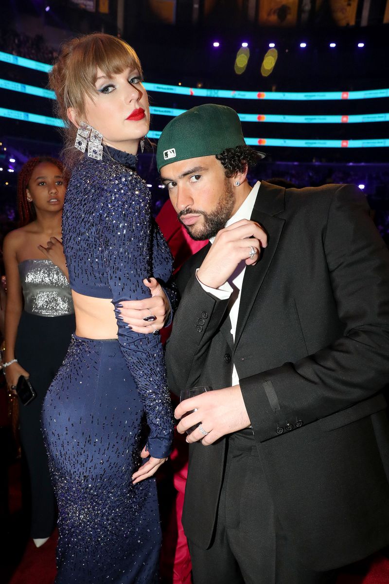 Taylor Swift and Bad Bunny pose during the 65th GRAMMY Awards at Crypto.com Arena on February 05, 2023, in Los Angeles, California. (Photo by Johnny Nunez/Getty Images for The Recording Academy)