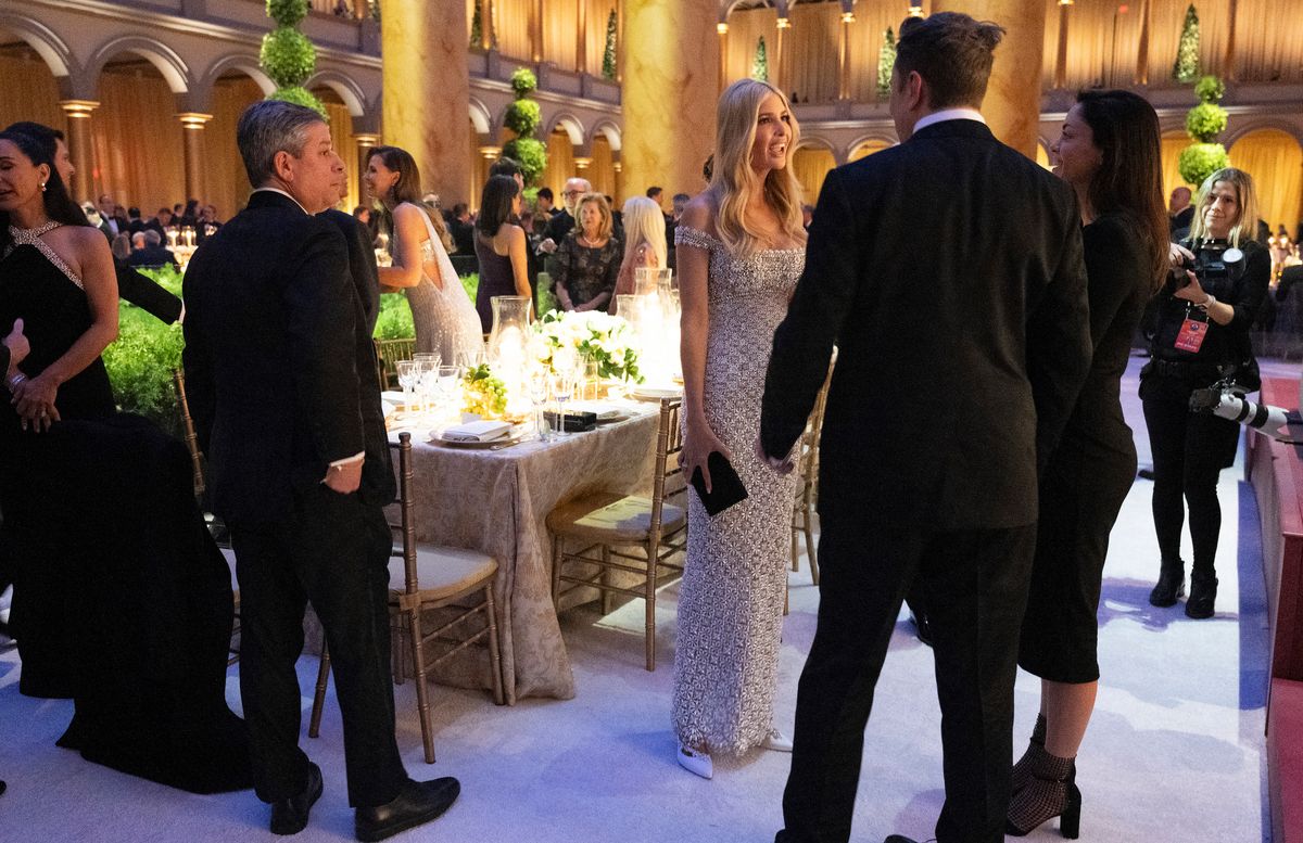 Ivanka Trump wore a hand beaded Oscar de la Renta gown to the candlelight dinner on Jan. 19