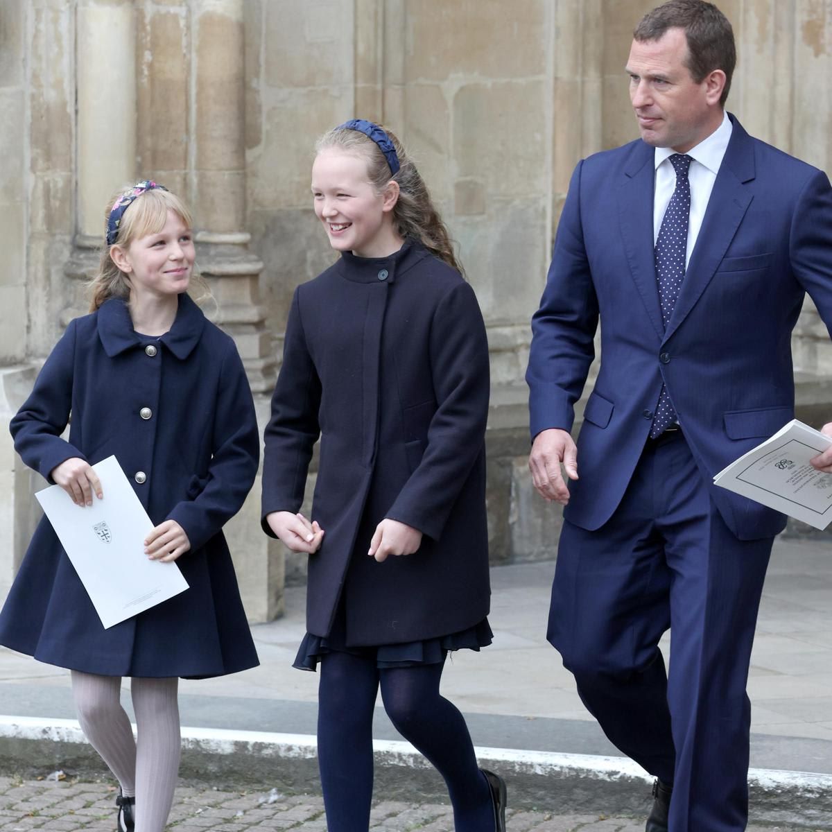 Queen Elizabeth's eldest grandchild Peter Phillips attended with his daughters Isla and Savannah Phillips.