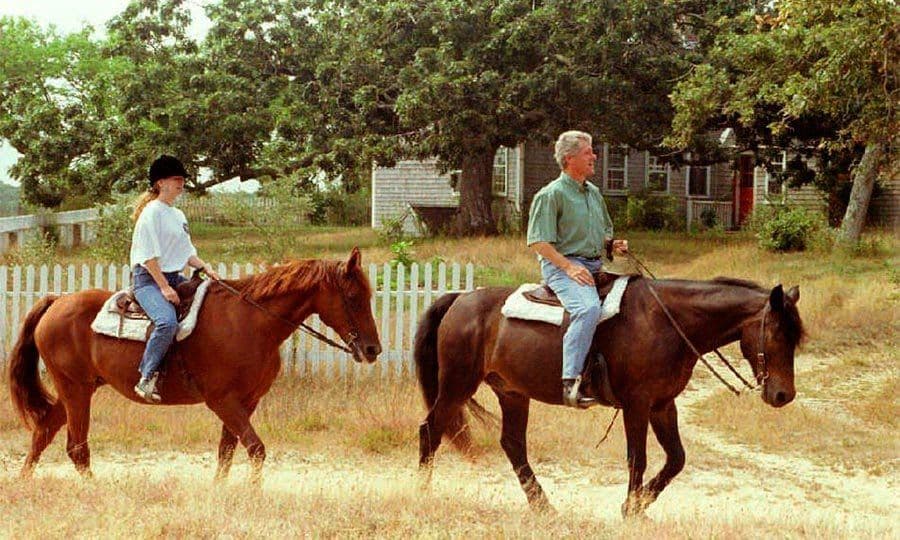 Chelsea and her dad enjoyed a horse trek with her father during a summer holiday at Martha's Vineyard.
Photo: Getty Images