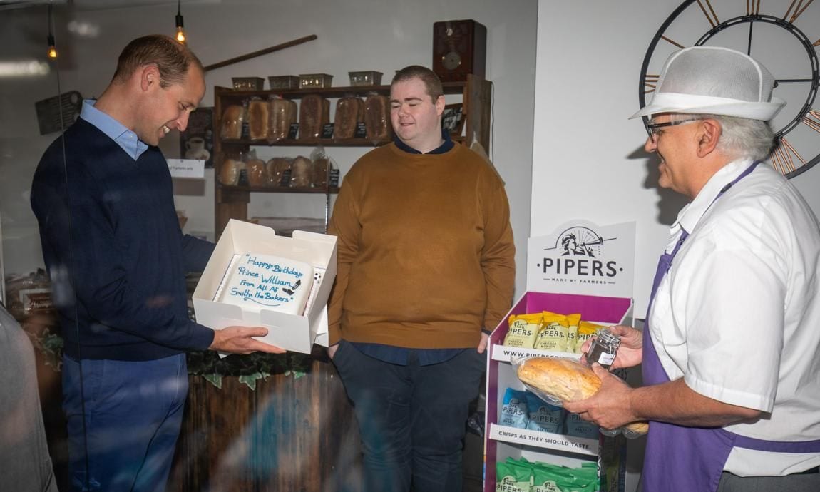 The Duke of Cambridge was presented with a birthday cake at Smiths the Bakers on June 19