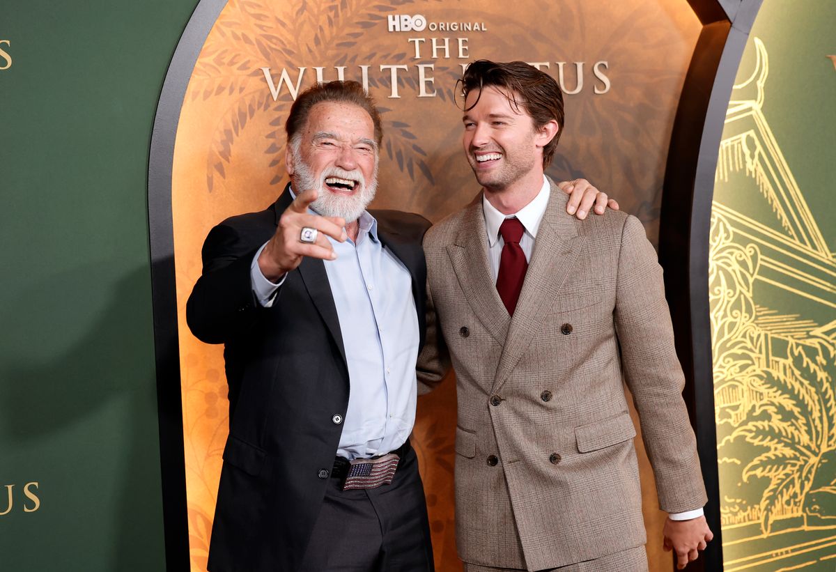 Arnold Schwarzenegger and Patrick Schwarzenegger attend the Los Angeles Premiere of HBO Original Series "The White Lotus" Season 3