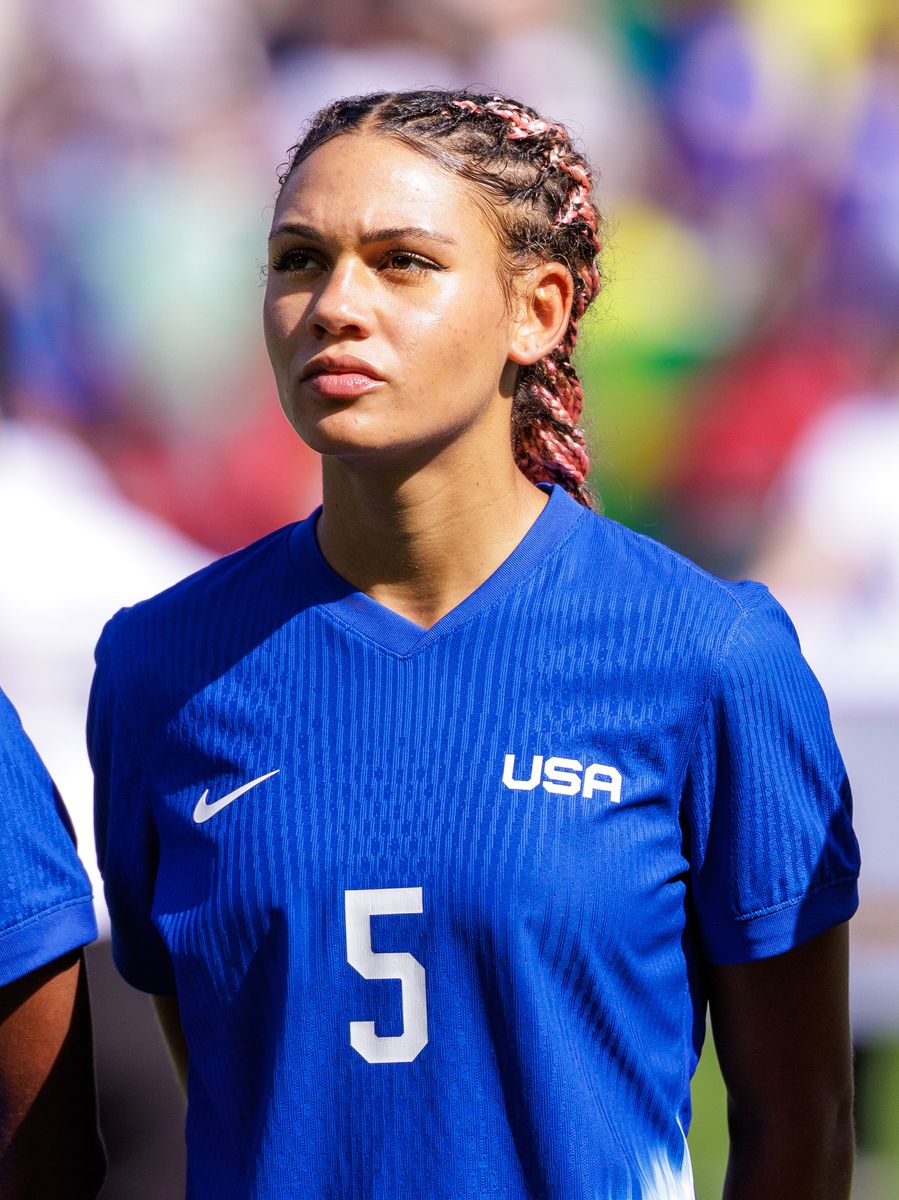 Trinity Rodman of Team United States during the Women's Gold Medal match between Brazil and United States of America during the Olympic Games Paris 2024 at Parc des Princes on August 10, 2024 in Paris, France. (Photo by Tnani Badreddine/DeFodi Images via Getty Images) 