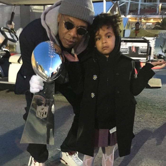 Blue Ivy looked #unimpressed posing with her cool dad <b>Jay Z</b> and the Super Bowl 50 trophy.
<br>
Photo: Instagram/@beyonce