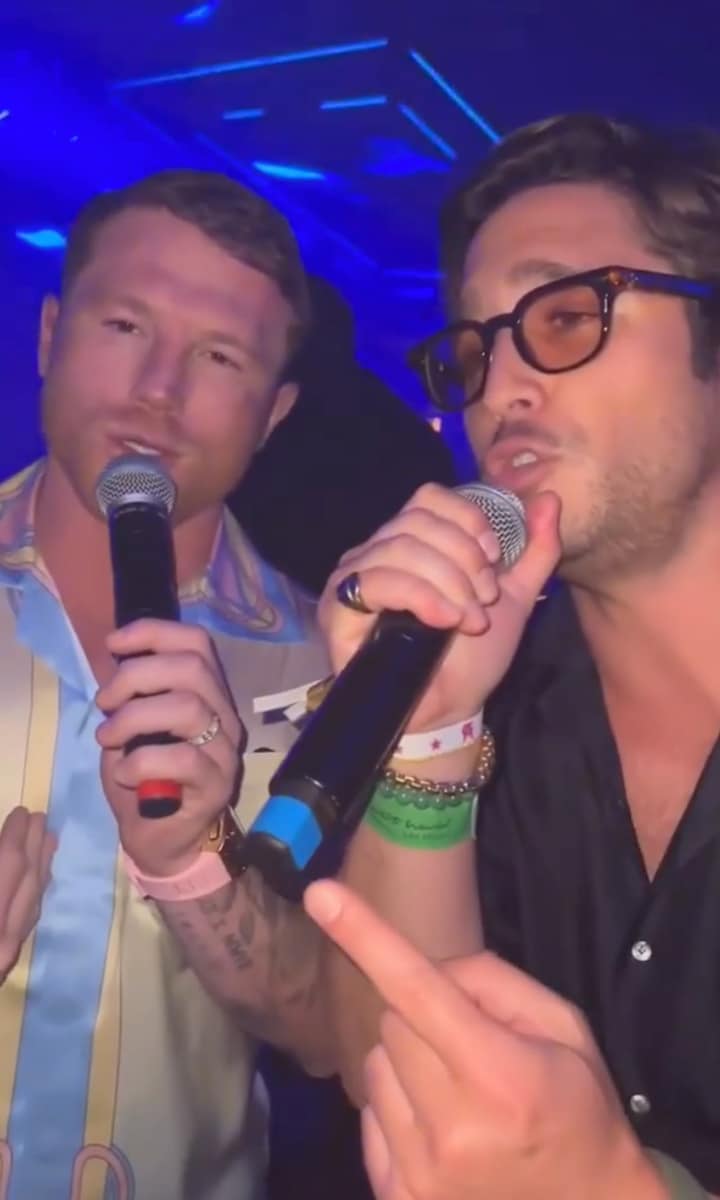 Canelo Álvarez and Diego Boneta sing karaoke together during a night out
