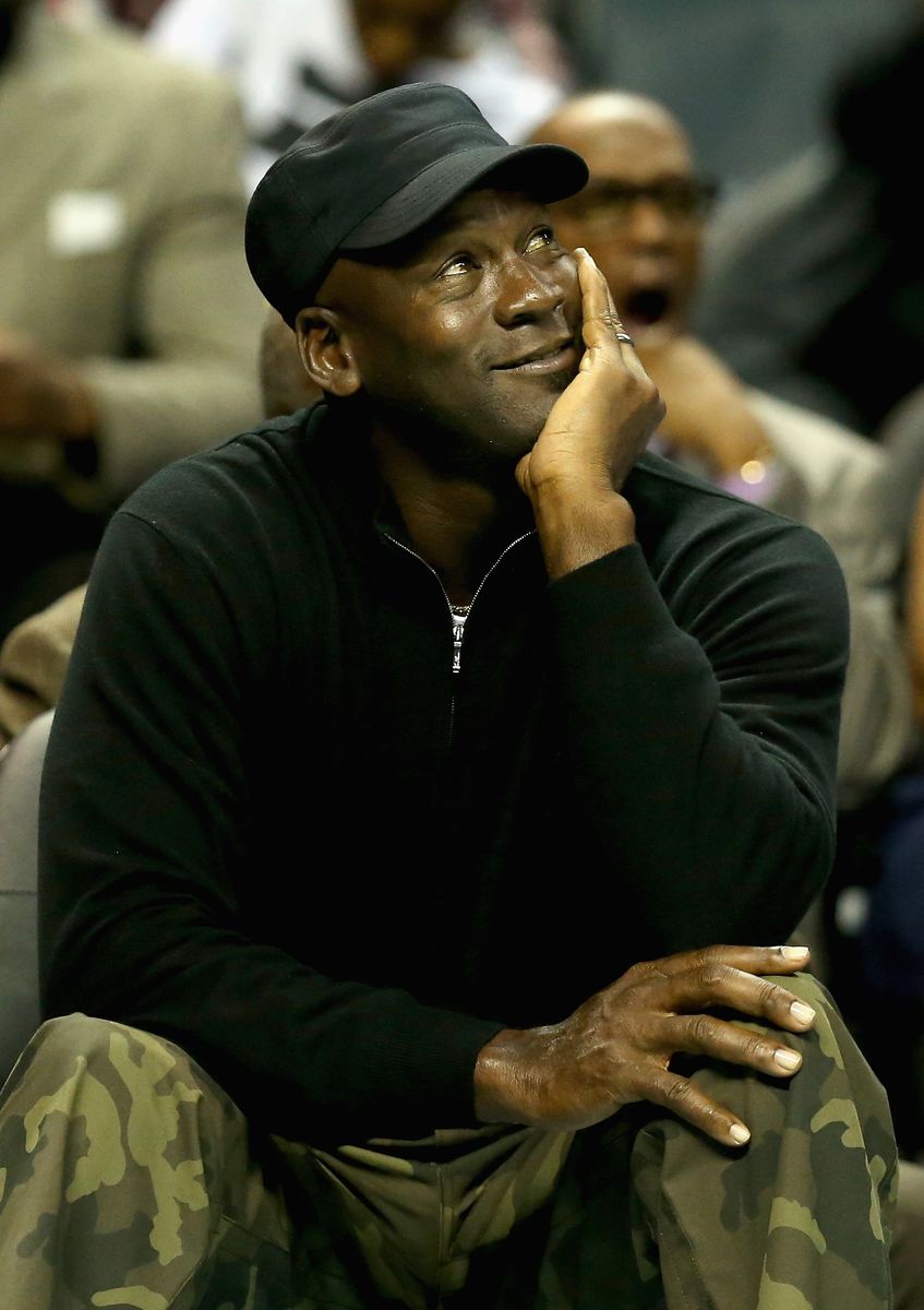   Michael Jordan, former owner of the Charlotte Hornets, during their game at Time Warner Cable Arena on November 3, 2015, in Charlotte, North Carolina. NOTE TO USER: User expressly acknowledges and agrees that, by downloading and or using this photograph, User is consenting to the terms and conditions of the Getty Images License Agreement.  (Photo by Streeter Lecka/Getty Images)