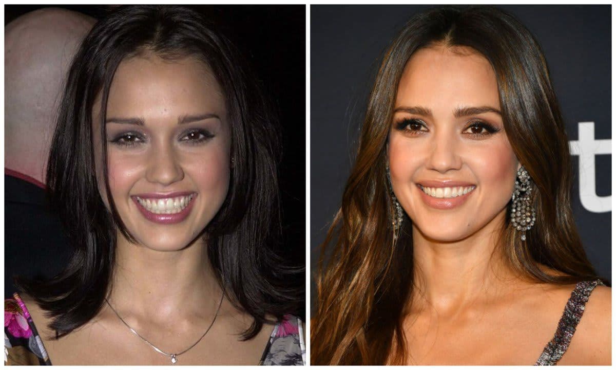 Jessica Alba and her makeup before and after