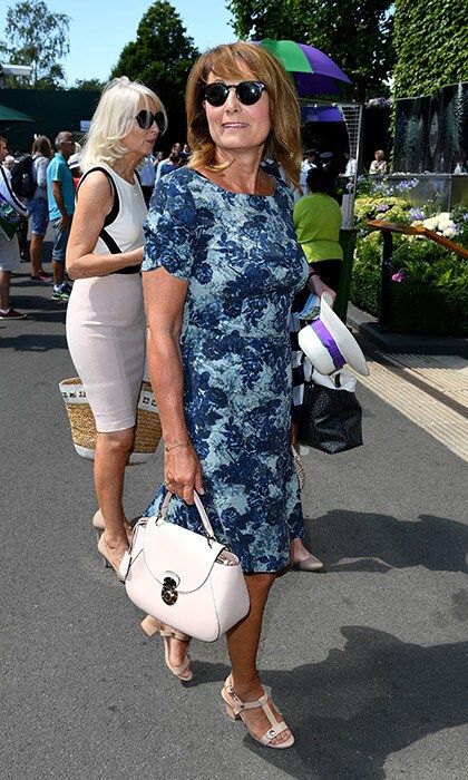 Kate Middleton's mom Carole stepped out in a printed dress and block-heeled sandals.
Photo: Karwai Tang/WireImage