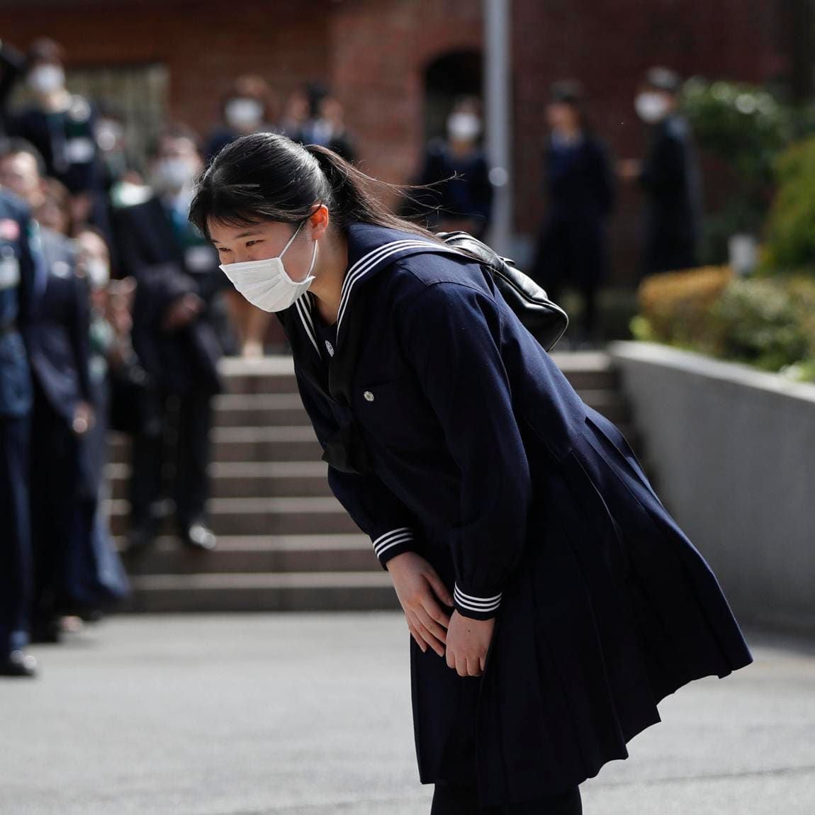 The Japanese Princess wore a face mask to her graduation on March 22