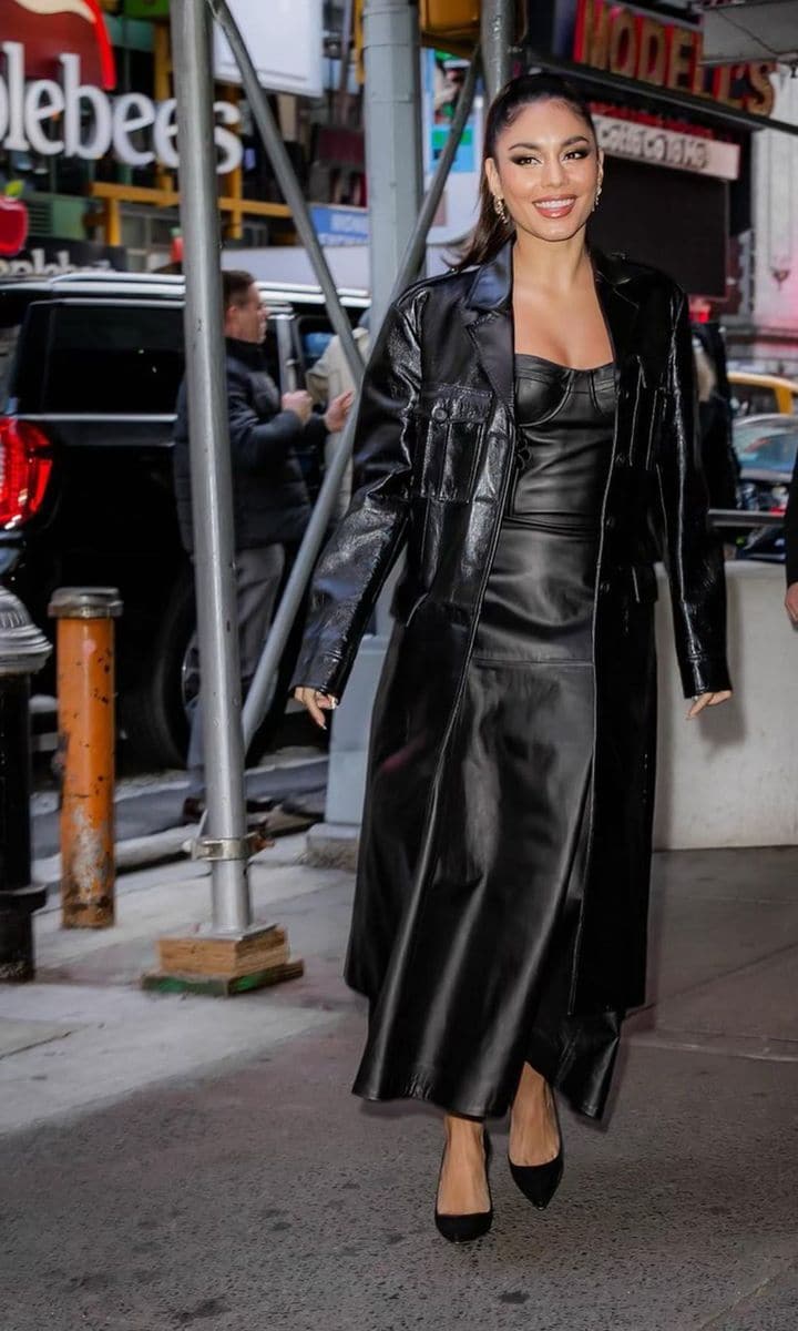 Vanessa Hudgens wowed in a very sexy black leather dress