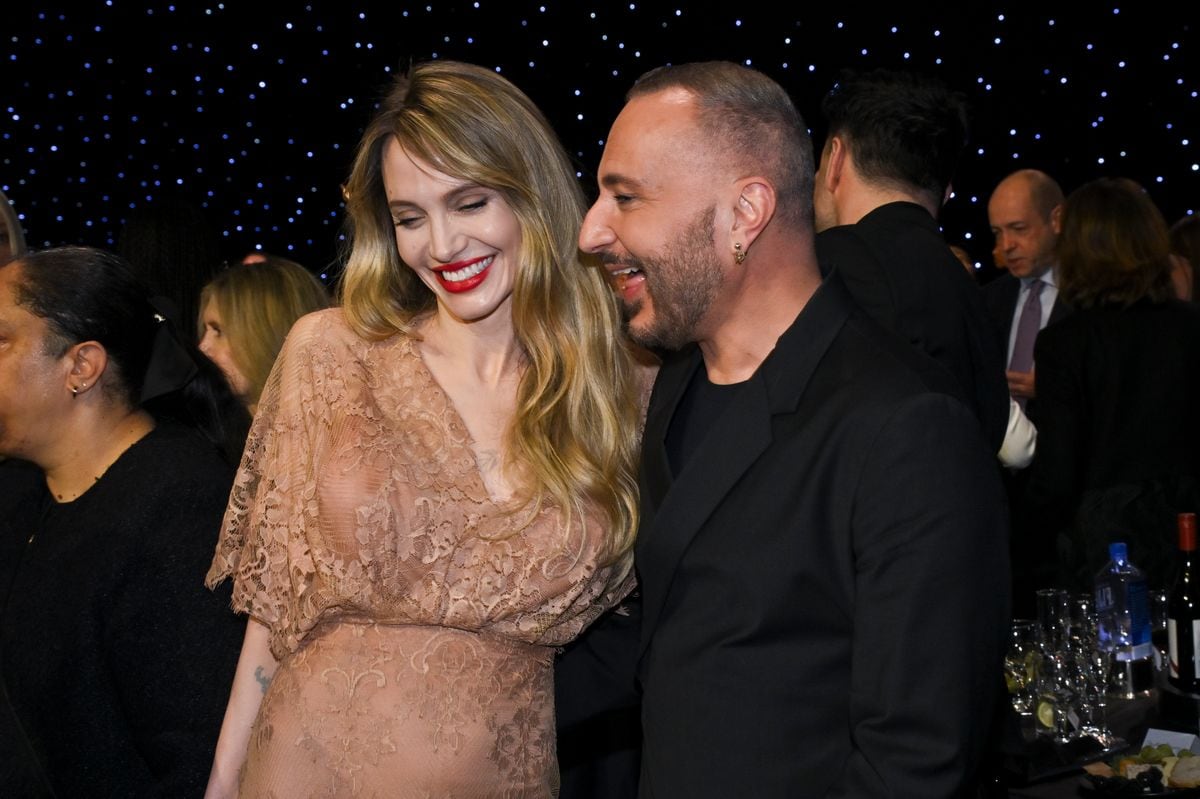 Angelina Jolie, Massimo Cantini Parrini at the 30th Annual Critics Choice Awards held at The Barker Hangar on February 7, 2025 in Santa Monica, California. (Photo by Michael Buckner/Variety via Getty Images)