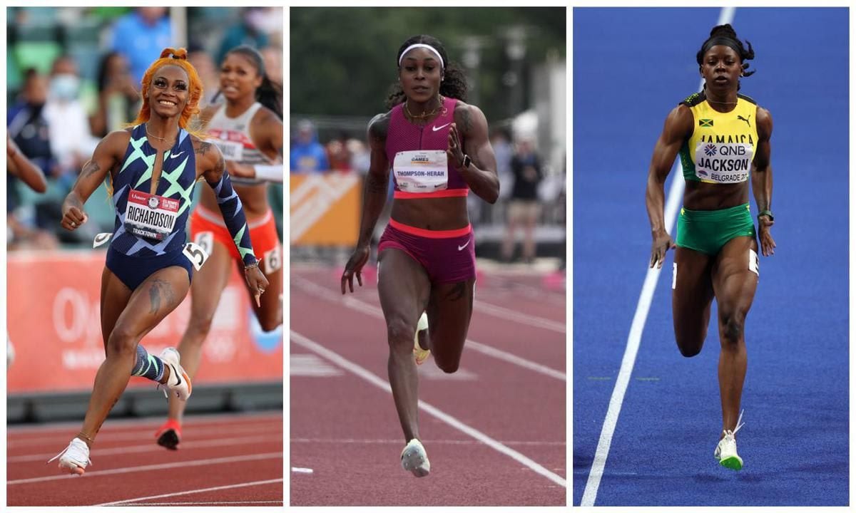 Sha’Carri Richardson, Elaine Thompson Herah and Shericka Jackson