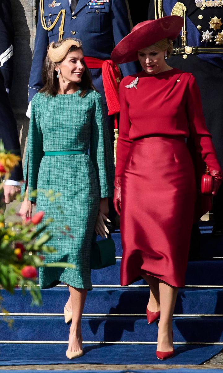 The two Queens looked sophisticated at the welcome ceremony in Amsterdam