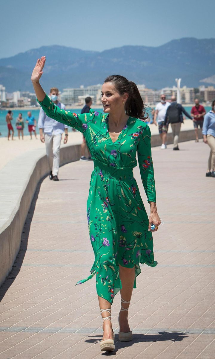 Queen Letizia looked summer ready in a green Maje dress