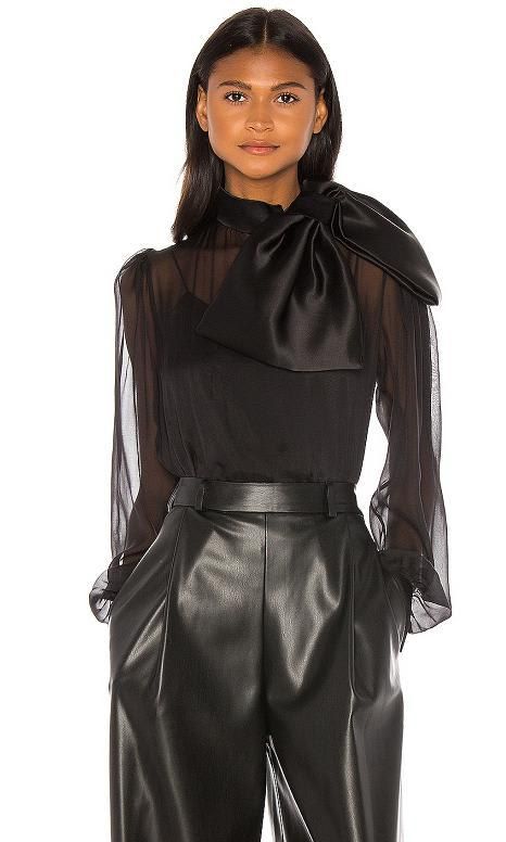 High Neck Drape Front Silk Bow Blouse by Anouki