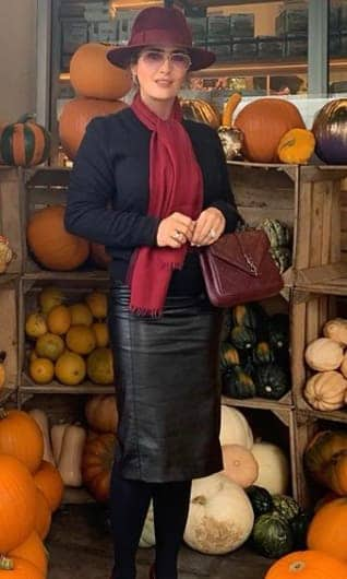 Salma Hayek at a pumpkin patch