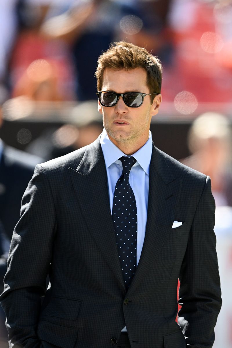 Fox Sports commentator Tom Brady looks on prior to a game between the Dallas Cowboys and the Cleveland Browns at Huntington Bank Field on September 08, 2024 in Cleveland, Ohio. (Photo by Nick Cammett/Diamond Images via Getty Images)